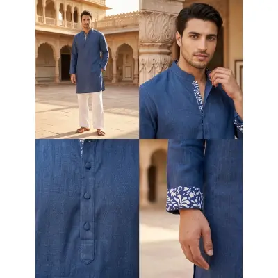 Monarch Blue Linen Short Panjabi/Kurta