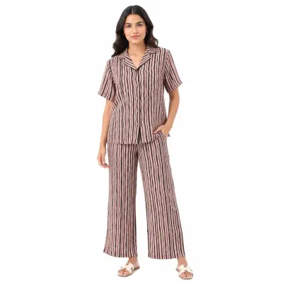 Brown & Black Stripe Top/Bottom Set