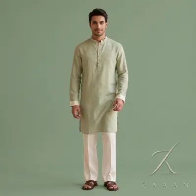 Olive Moss Linen Short Panjabi/Kurta