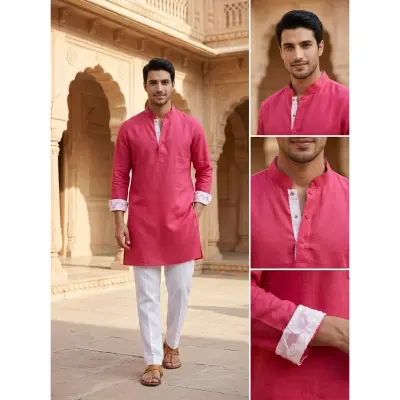 Royal Fuchsia Linen Short Panjabi Kurta