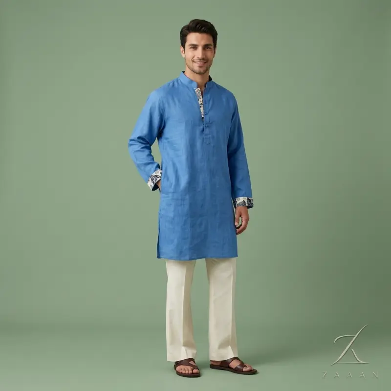 Aegean Blue Linen Short Panjabi/Kurta