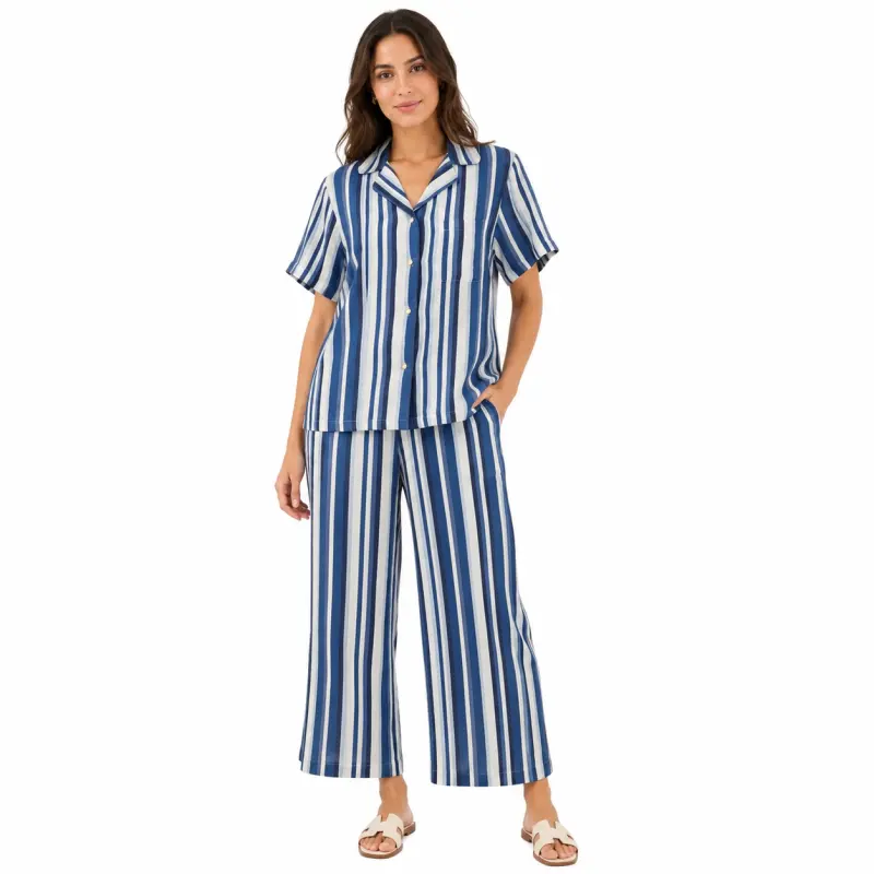 Navy & White Striped Top/Bottom Set
