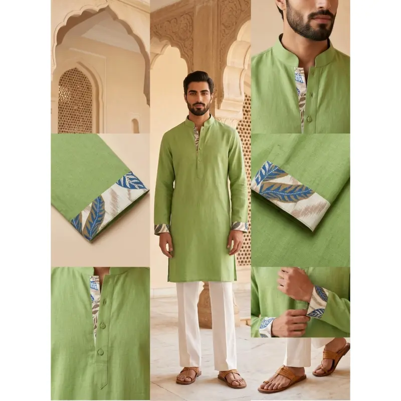 Celadon Green Linen Short Panjabi/Kurta