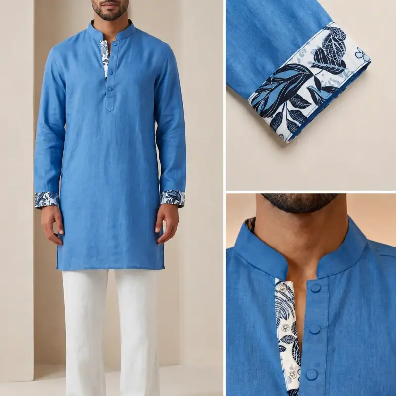 Aegean Blue Linen Short Panjabi/Kurta