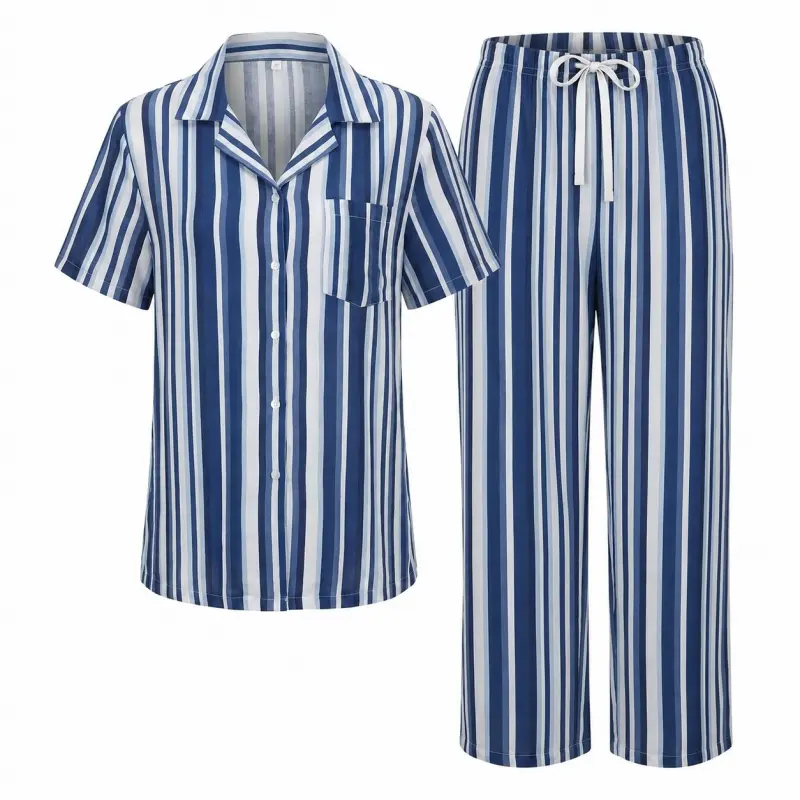 Navy & White Striped Top/Bottom Set