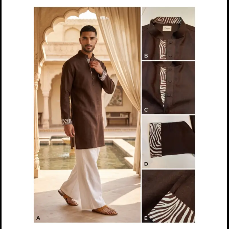 Mocha Brown Linen Short Panjabi/Kurta