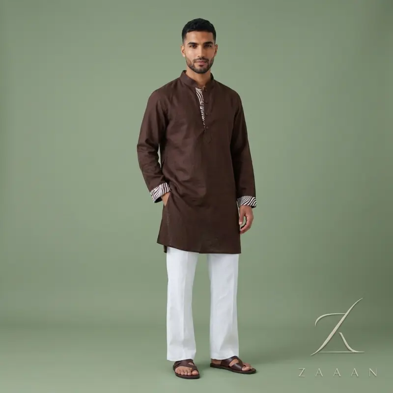 Mocha Brown Linen Short Panjabi/Kurta