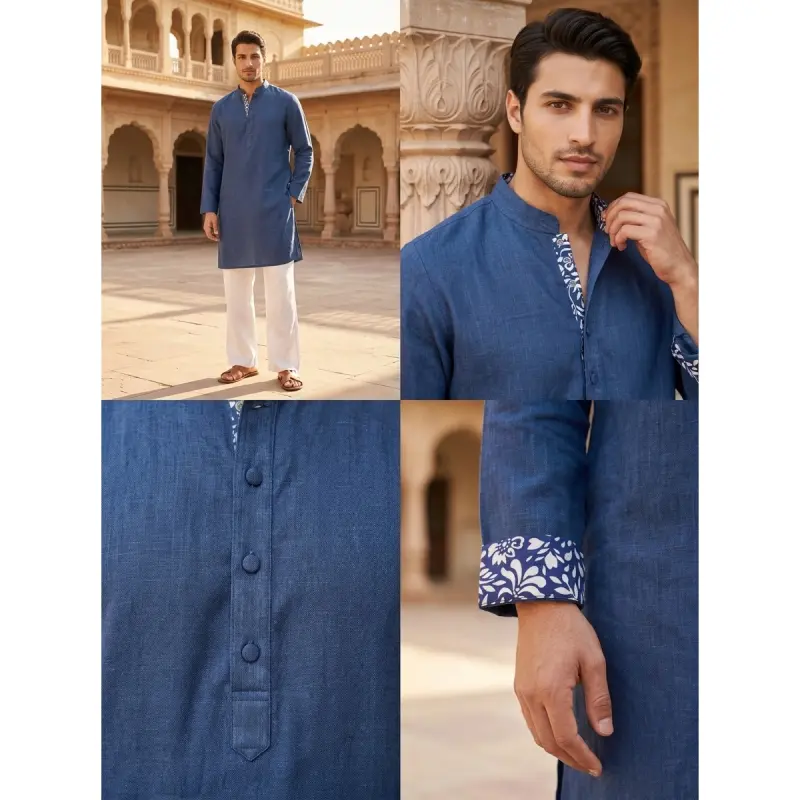 Monarch Blue Linen Short Panjabi/Kurta