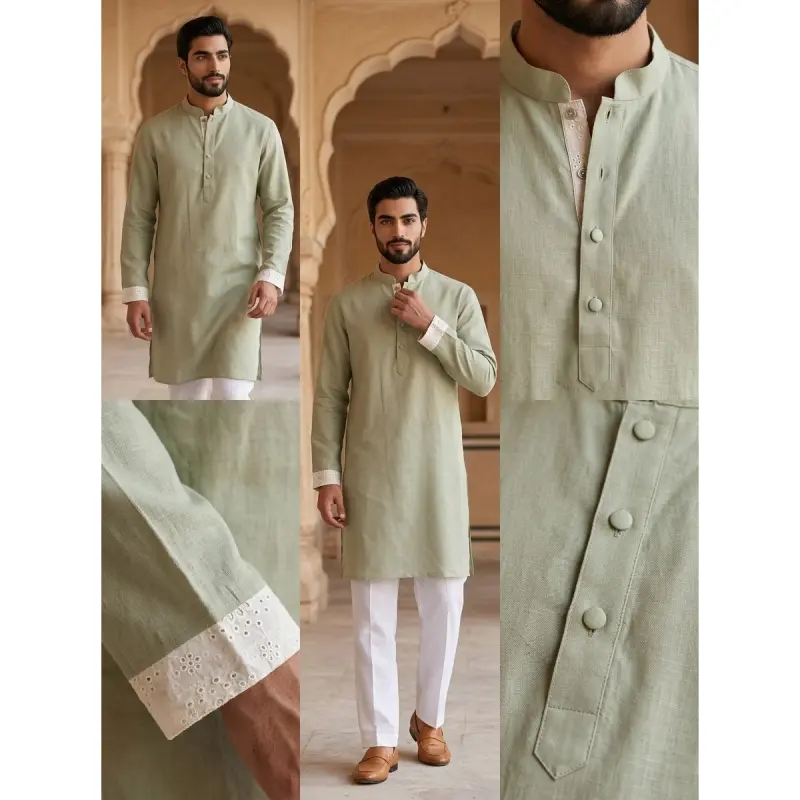 Olive Moss Linen Short Panjabi/Kurta
