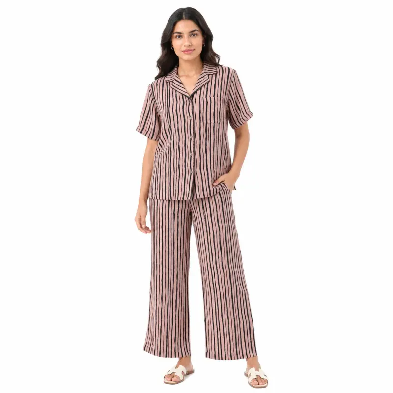 Brown & Black Stripe Top/Bottom Set