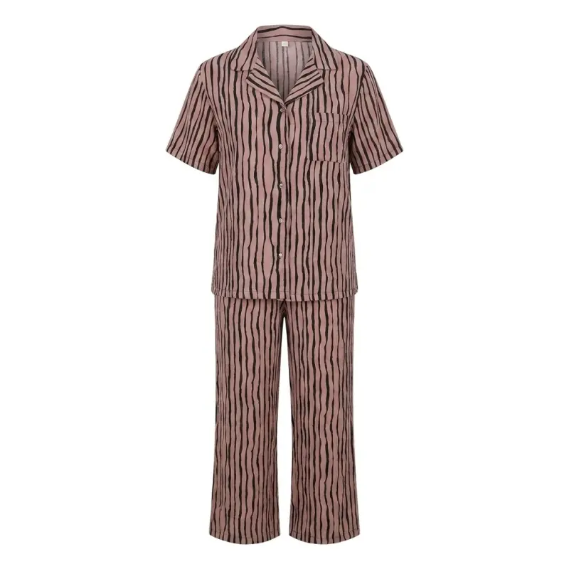 Brown & Black Stripe Top/Bottom Set