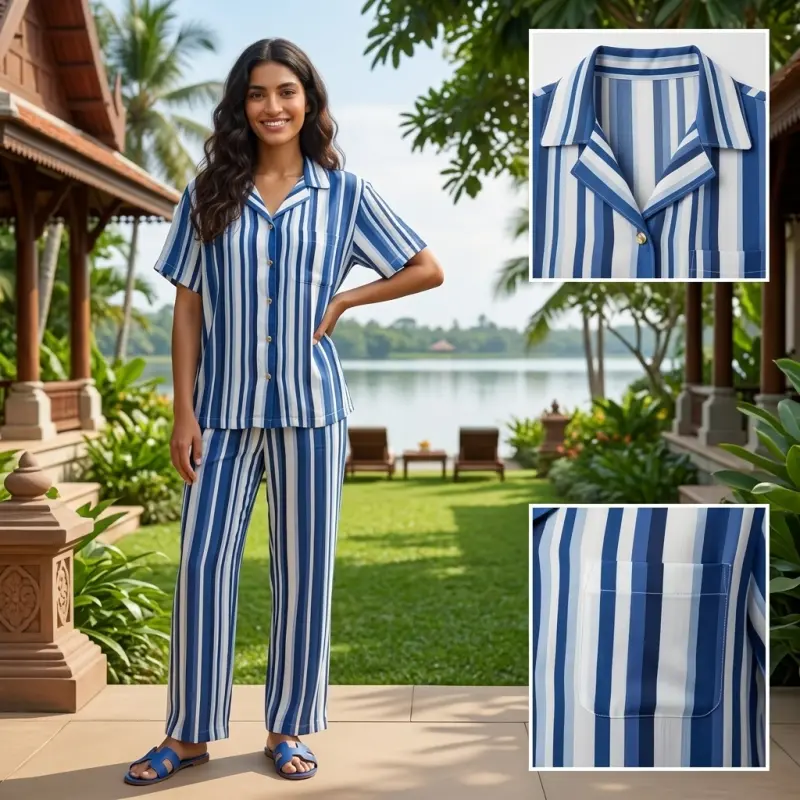 Navy & White Striped Top/Bottom Set