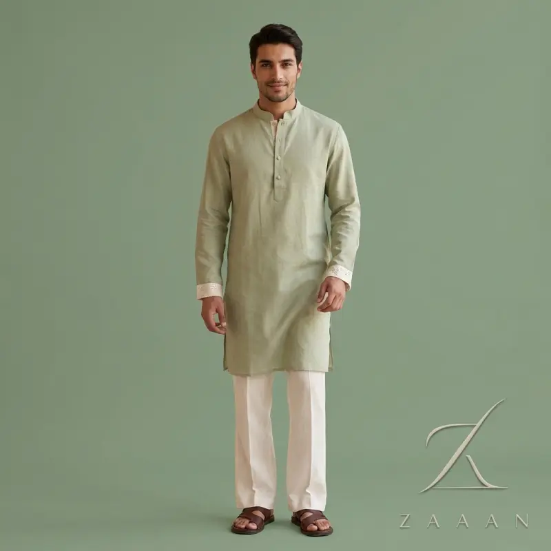 Olive Moss Linen Short Panjabi/Kurta