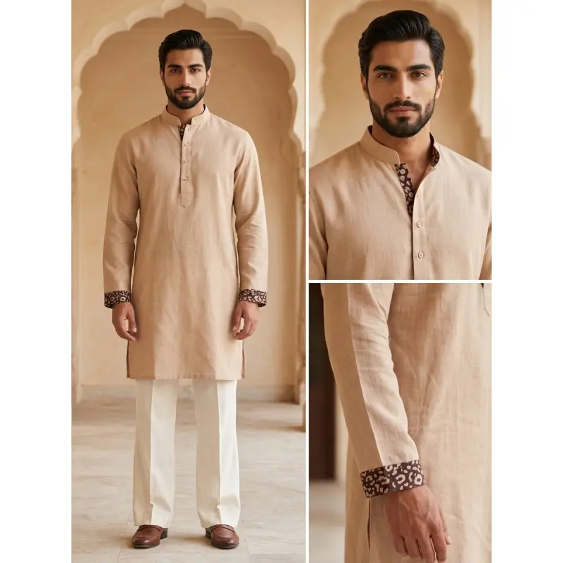 Sahara Taupe Linen Short Panjabi/Kurta